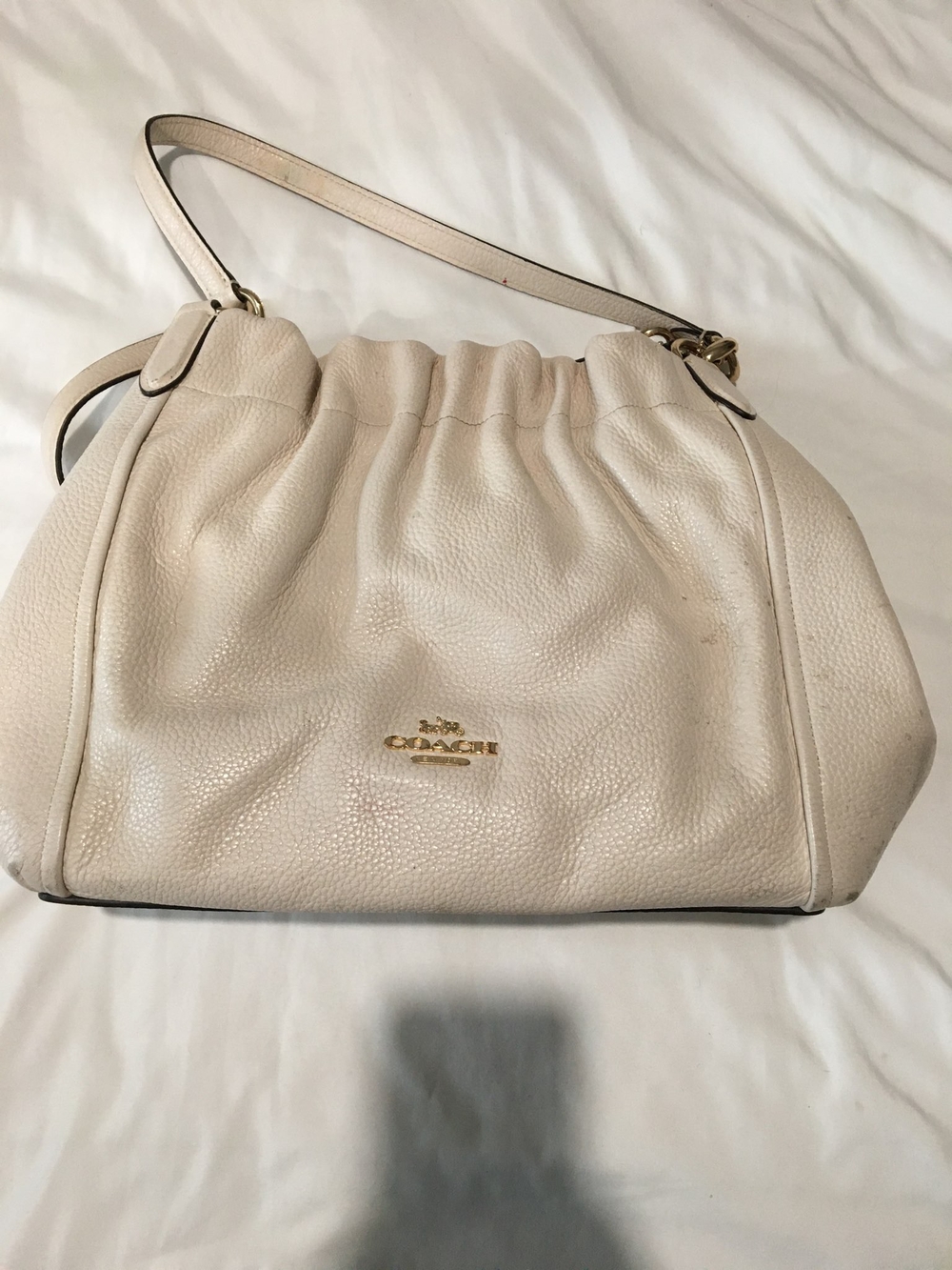 Coach Pebbled Leather Drawstring Shoulder Bag in Ivory